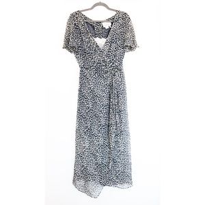 Teri Jon | Sheer Silk Wrap Dress Flutter Sleeve